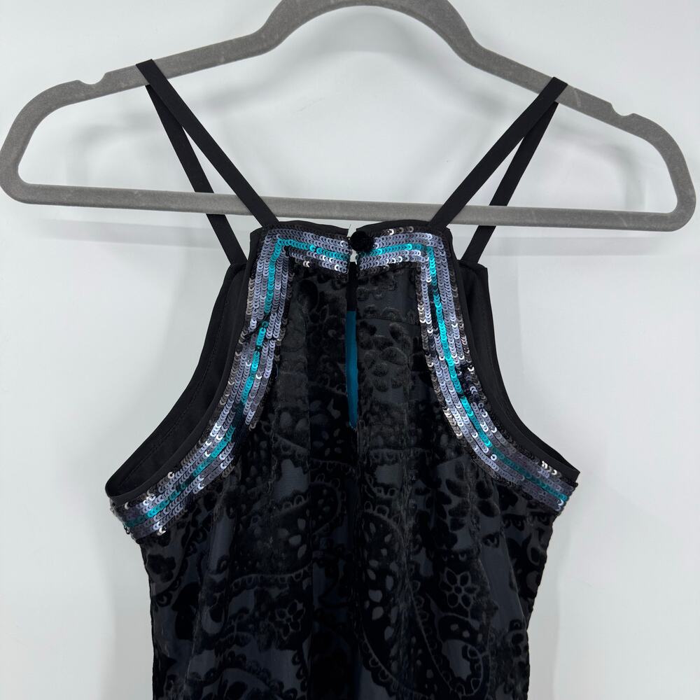 NEW Anthropologie Moulinette Soeurs Velvet Burnout Slip Dress 00 Black Beaded - Picture 8 of 12